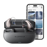 ELEHEAR hearing aids in charging case with smartphone displaying soundscape app featuring relaxing nature sounds thumbnail
