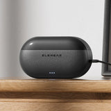ELEHEAR hearing aid charging case with USB-C cable on wooden desk showing rechargeable battery system thumbnail
