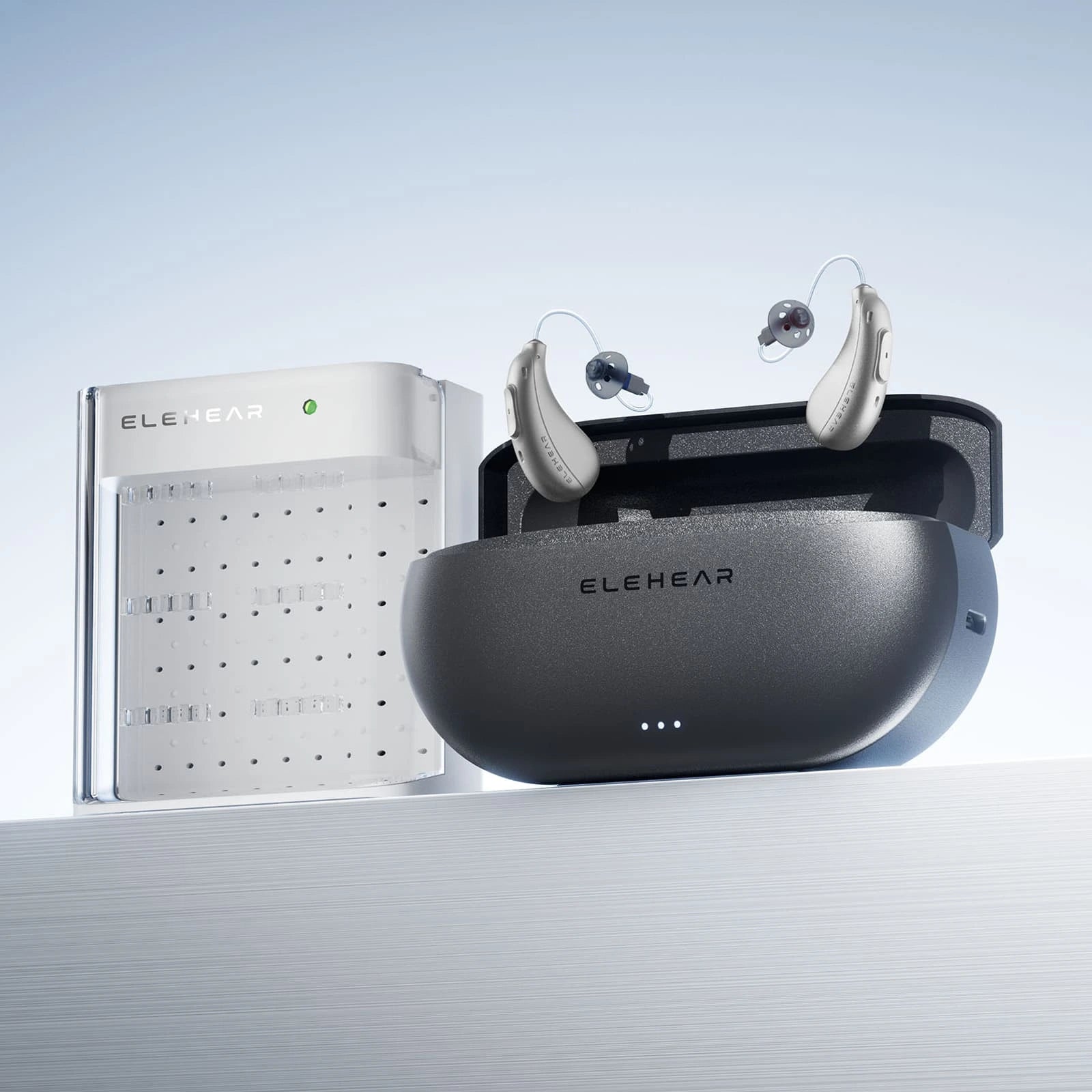 ELEHEAR hearing aids with charging case and electronic drying box for moisture protection and device maintenance