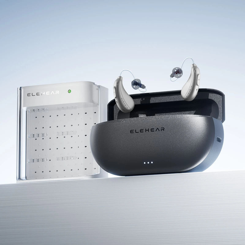 ELEHEAR hearing aids with charging case and electronic drying box for moisture protection and device maintenance