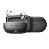 ELEHEAR hearing aids with two portable charging cases side by side showing LED battery indicators thumbnail