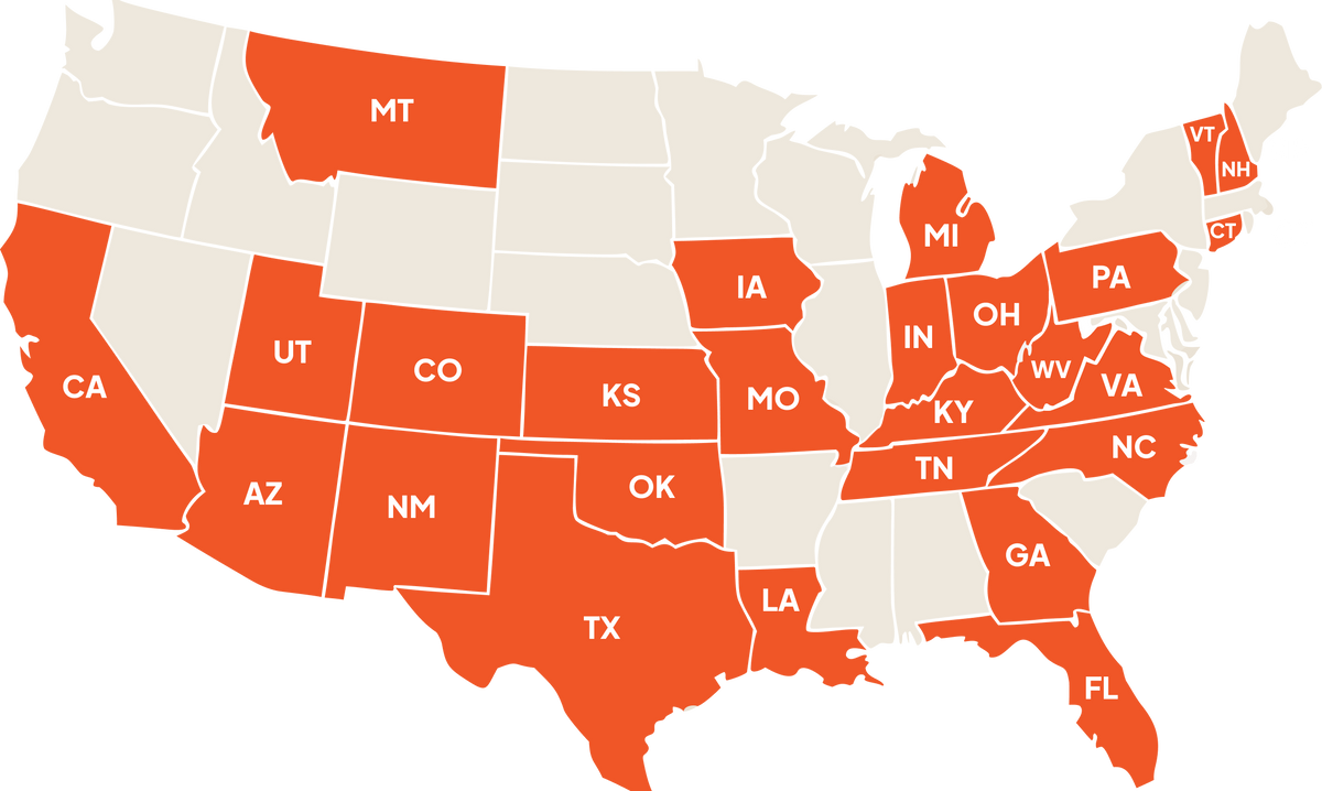 US map showing states where ElePro Plus is available